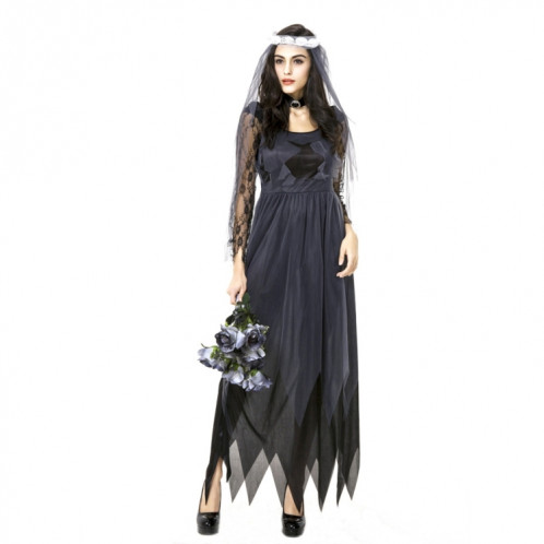 Costume d'Halloween Femmes Dentelle Mousseline Noire Robe Ghost Bride Vêtements Uniformes de Jeu Cosplay, Taille: M, Buste: 76cm, Tour de taille: 70cm, Tenue Longue: 141cm SH62401369-07