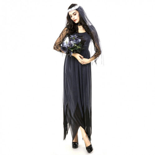 Costume d'Halloween Femmes Dentelle Mousseline Noire Robe Ghost Bride Vêtements Uniformes de Jeu Cosplay, Taille: M, Buste: 76cm, Tour de taille: 70cm, Tenue Longue: 141cm SH62401369-07