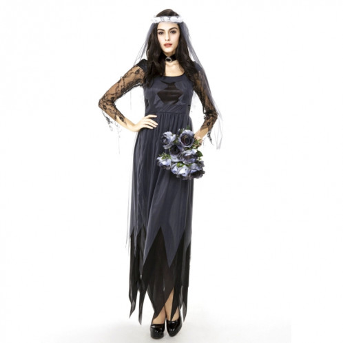 Costume d'Halloween Femmes Dentelle Mousseline Noire Robe Ghost Bride Vêtements Uniformes de Jeu Cosplay, Taille: M, Buste: 76cm, Tour de taille: 70cm, Tenue Longue: 141cm SH62401369-07