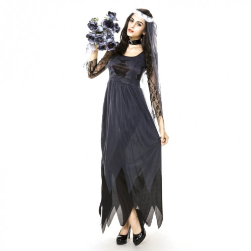 Costume d'Halloween Femmes Dentelle Mousseline Noire Robe Ghost Bride Vêtements Uniformes de Jeu Cosplay, Taille: M, Buste: 76cm, Tour de taille: 70cm, Tenue Longue: 141cm SH62401369-07