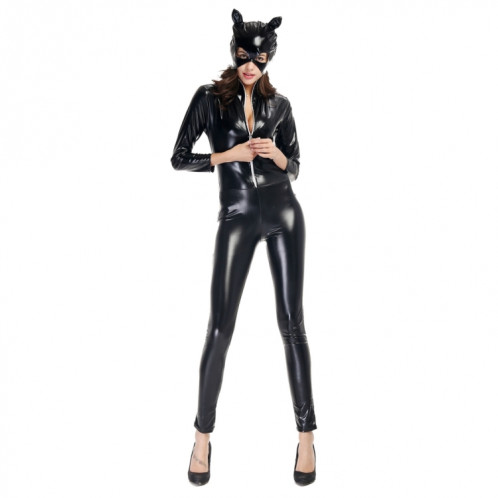 Costume d'Halloween en cuir verni Cat Girl Neutral Sexy Moto Vêtements de scène Performance Cosplay Vêtements, Taille: XL, Buste: 90-94m, Tour de taille: 76-80cm, Vêtements Longs: 143cm SH62751149-08