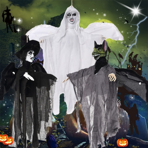 Volant suspendu fantôme son effrayant et se déplacer pour les décorations d'Halloween (blanc) SH352W726-07