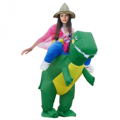 Costume de fête d'Halloween en costume de polyester fantaisie de dinosaure gonflable opéré pour adulte, hauteur recommandée: de 1,5 à 1,9 m (Vert) SH368G900-08