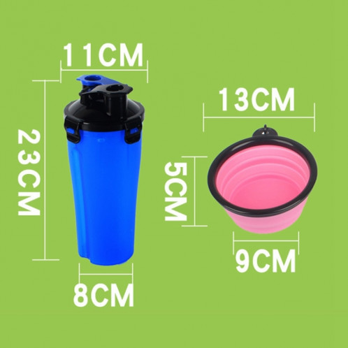 Tasse à eau et à nourriture portable à double usage pour animaux de compagnie avec bol pliant (bleu) SH710L1407-09