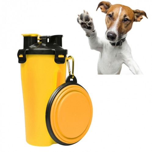 Tasse à eau et à nourriture portable à double usage pour animaux de compagnie avec bol pliant (jaune) SH710Y656-09