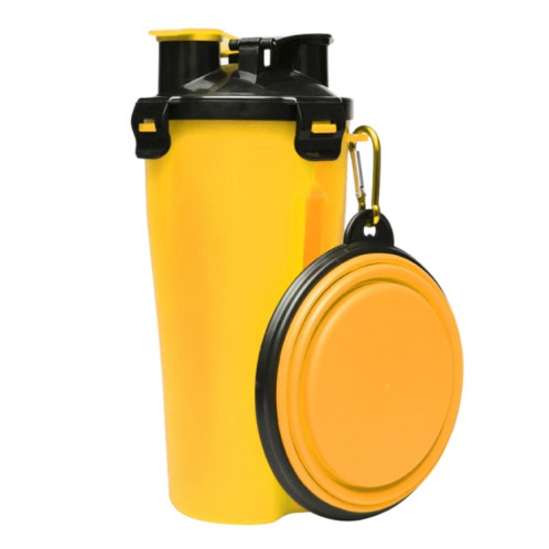Tasse à eau et à nourriture portable à double usage pour animaux de compagnie avec bol pliant (jaune) SH710Y656-09
