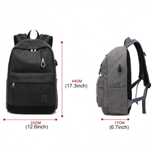 Sac à dos de voyage en toile décontracté multifonctionnel pour étudiants avec interface de chargement USB externe et prise casque (noir) SH095B1452-09