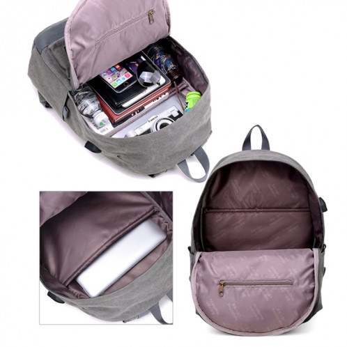 Sac à dos de voyage en toile décontracté multifonctionnel pour étudiants avec interface de chargement USB externe et prise casque (noir) SH095B1452-09