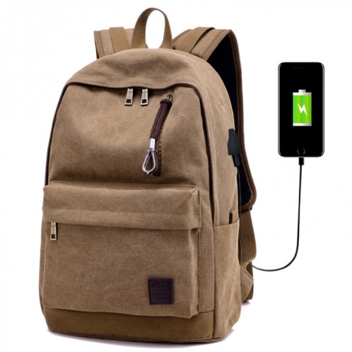 Sac à dos de voyage en toile décontracté multifonctionnel pour étudiants avec interface de chargement USB externe et prise casque (café) SH095C1546-09