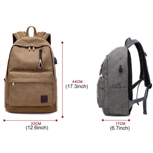 Sac à dos de voyage en toile décontracté multifonctionnel pour étudiants avec interface de chargement USB externe et prise casque (café) SH095C1546-09