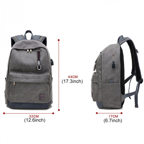 Sac à dos étudiant en toile de voyage décontracté multifonctionnel avec interface de charge USB externe et prise casque (gris) SH095H1870-09