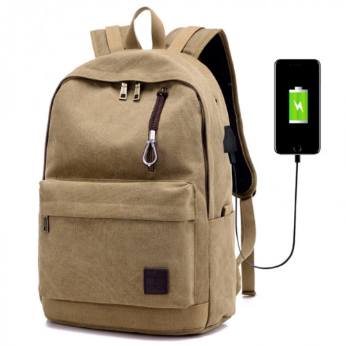 Sac à dos de voyage en toile décontracté multi-fonctions pour étudiants avec interface de chargement USB externe et prise casque (kaki) SH095K246-09