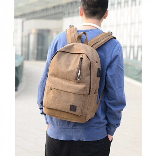Sac à dos de voyage en toile décontracté multi-fonctions pour étudiants avec interface de chargement USB externe et prise casque (kaki) SH095K246-09