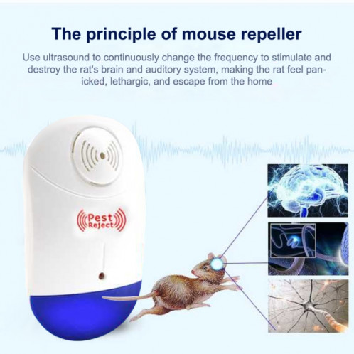 Répulsif ultrasonique électronique de contrôle de lutte antiparasitaire de rat de moustique avec la lumière de LED, prise des USA, AC90V-250V (blanc + bleu) SR7946206-07