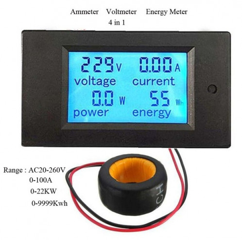 PZEM-061 Instrument de mesure de tension à affichage numérique 4 en 1 DC, AC 80-260V, 100A (noir) SH980B1263-05