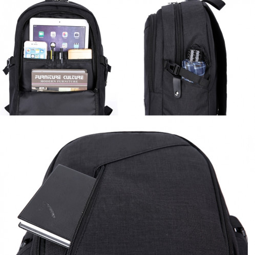 Multifonctionnel grande capacité voyage sac à dos décontracté sac d'ordinateur portable avec interface de charge USB externe et prise casque et verrouillage antivol pour hommes (noir) SH071B496-010