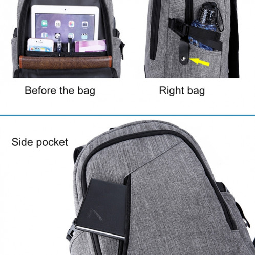 Multifonctionnel grande capacité voyage sac à dos décontracté sac d'ordinateur portable avec interface de charge USB externe et prise casque et verrouillage antivol pour hommes (gris) SH071H72-010