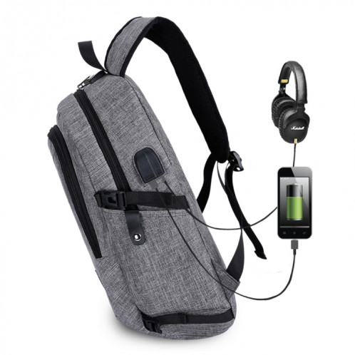 Multifonctionnel grande capacité voyage sac à dos décontracté sac d'ordinateur portable avec interface de charge USB externe et prise casque et verrouillage antivol pour hommes (gris) SH071H72-010