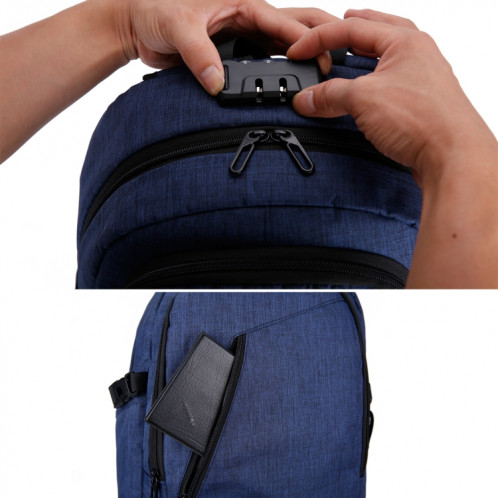 Multifonctionnel grande capacité voyage sac à dos décontracté sac d'ordinateur portable avec interface de charge USB externe et prise casque et verrouillage antivol pour hommes (bleu) SH071L1834-010
