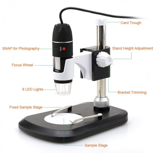 DMS-MDS800 40X-1600X loupe 2.0MP capteur d'image Microscope numérique USB avec 8 LED et support professionnel SH8589434-09