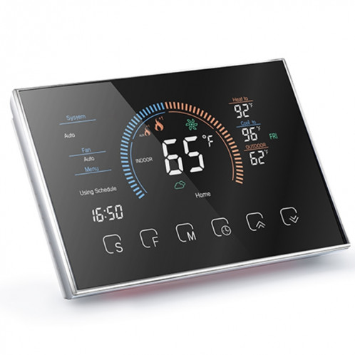 BHP-8000-B 3H2C Thermostat de boîtier de miroir rond pour pompe à chaleur domestique intelligente avec plaque d'adaptation et pas de WiFi, AC 24V (noir) SH669B706-011