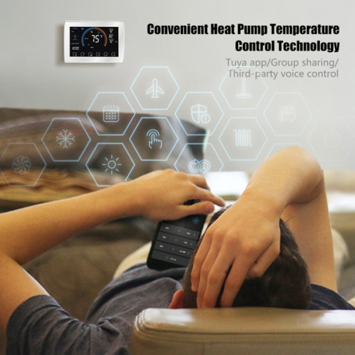 BHP-8000-B 3H2C Thermostat de boîtier de miroir rond pour pompe à chaleur domestique intelligente avec plaque d'adaptation et pas de WiFi, AC 24V (noir) SH669B706-011