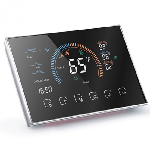 BHP-8000-WIFI-B 3H2C Thermostat de boîtier de miroir rond pour pompe à chaleur pour maison intelligente avec plaque d'adaptation et WiFi, AC 24V (noir) SH670B485-012