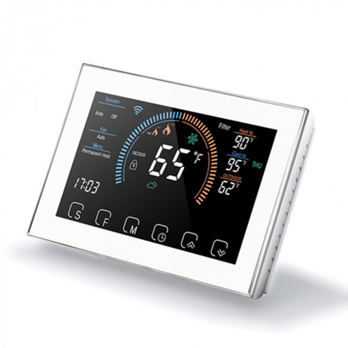 BHP-8000-WIFI-W 3H2C Thermostat de boîtier de miroir rond pour pompe à chaleur domestique intelligente avec plaque d'adaptation et WiFi, AC 24V (Blanc) SH670W1760-012