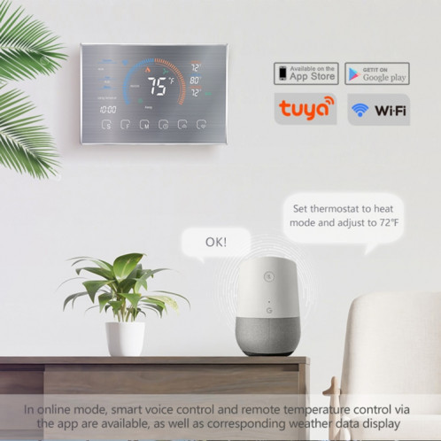 BHP-8000-WIFI-W 3H2C Thermostat de boîtier de miroir rond pour pompe à chaleur domestique intelligente avec plaque d'adaptation et WiFi, AC 24V (Blanc) SH670W1760-012