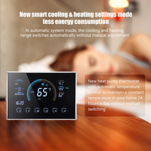BHP-8000-WIFI-W 3H2C Thermostat de boîtier de miroir rond pour pompe à chaleur domestique intelligente avec plaque d'adaptation et WiFi, AC 24V (Blanc) SH670W1760-012