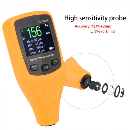 RZ260FN Ferreux et Non Ferreux 2 en 1 Écran LCD Revêtement Ultrasonique Jauge D'épaisseur De Peinture Outils De Compteur (Orange) SH798E1844-010