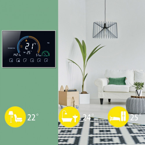 BHT-8000-GALW Contrôle du chauffage de l'eau Économie d'énergie et respectueux de l'environnement Smart Home Affichage négatif Écran LCD Thermostat d'ambiance rond avec WiFi (Noir) SH918B651-07