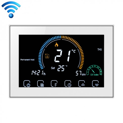 BHT-8000-GALW Contrôle du chauffage de l'eau Économie d'énergie et respectueux de l'environnement Smart Home Affichage négatif Écran LCD Thermostat d'ambiance rond avec WiFi (Blanc) SH918W364-07