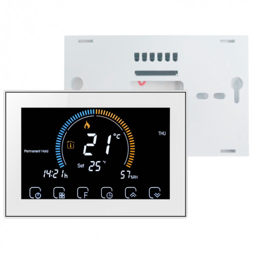 BHT-8000-GALW Contrôle du chauffage de l'eau Économie d'énergie et respectueux de l'environnement Smart Home Affichage négatif Écran LCD Thermostat d'ambiance rond avec WiFi (Blanc) SH918W364-07