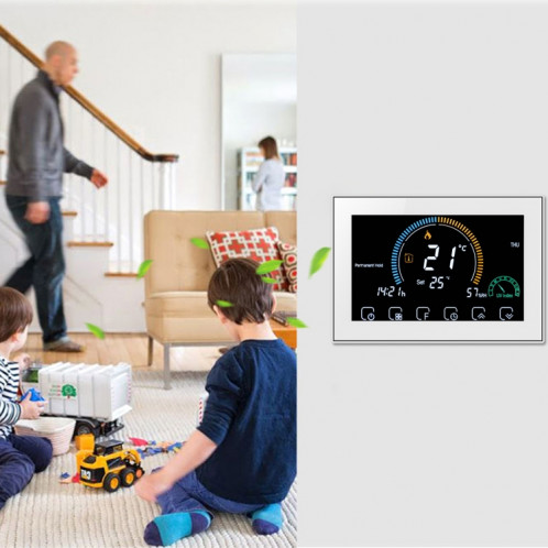 BHT-8000-GALW Contrôle du chauffage de l'eau Économie d'énergie et respectueux de l'environnement Smart Home Affichage négatif Écran LCD Thermostat d'ambiance rond avec WiFi (Blanc) SH918W364-07