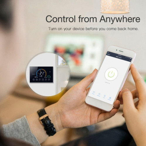 BHT-8000-GCLW Contrôle du chauffage de la chaudière à eau / gaz Économie d'énergie et respectueux de l'environnement Smart Home Affichage négatif Écran LCD Thermostat d'ambiance rond avec WiFi (Noir) SH946B281-07