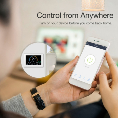 BHT-8000-GCLW Contrôle du chauffage de la chaudière à eau / gaz Économie d'énergie et respectueux de l'environnement Smart Home Affichage négatif Écran LCD Thermostat d'ambiance rond avec WiFi (Blanc) SH946W917-07