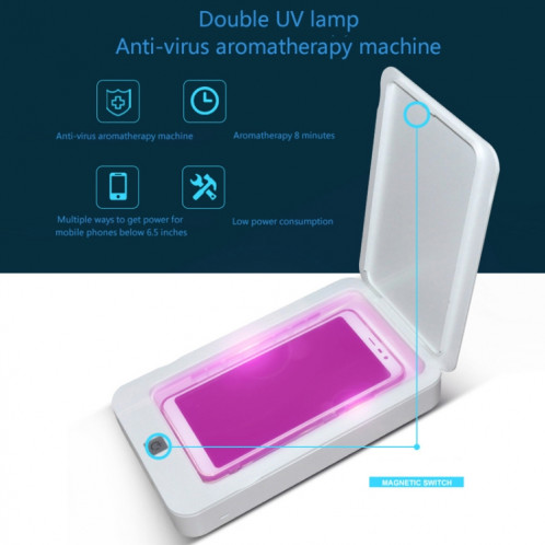 Multifonctionnel téléphone portable masque facial désinfection UV aromathérapie lampe ultraviolette stérilisateur désinfectant boîte (blanc) SH068W977-012
