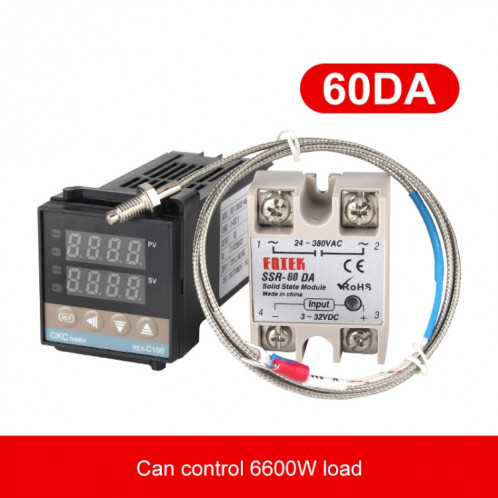 Thermostat REX-C100 + Thermocouple + Module à semi-conducteurs SSR-60 DA Kit de contrôle de température intelligent SH5463841-08