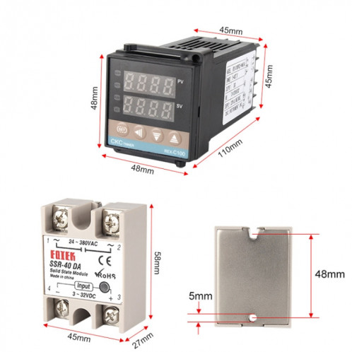 Thermostat REX-C100 + Thermocouple + Module à semi-conducteurs SSR-100 DA Kit de contrôle de température intelligent SH5465369-08