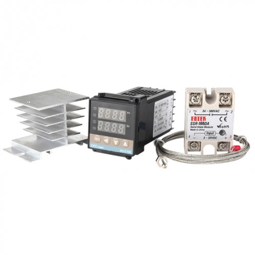 Thermostat 11000W REX-C100 + dissipateur de chaleur + Thermocouple + Module à semi-conducteurs SSR-100 DA Kit de contrôle de température intelligent SH54701731-09