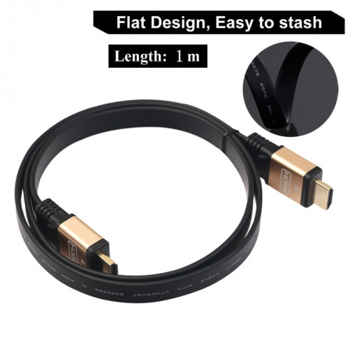 1 m HDMI 2.0 (4K) 30AWG Connecteurs plaqués or 18Gbps haute vitesse Mâle HDMI vers HDMI Câble plat mâle (or) SH078J90-06