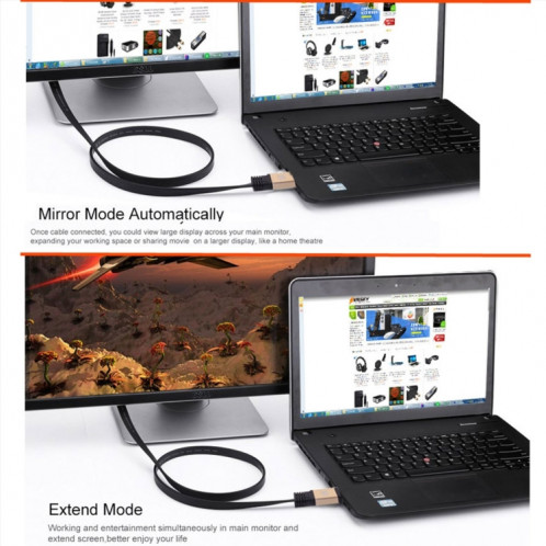 1 m HDMI 2.0 (4K) 30AWG Connecteurs plaqués or 18Gbps haute vitesse Mâle HDMI vers HDMI Câble plat mâle (or) SH078J90-06
