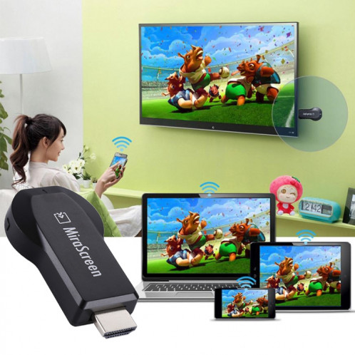 MiraScreen WiFi Display Dongle / Miracast Airplay DLNA Display Receiver Dongle Wireless Mirroring Screen Device avec 2 en 1 USB Cable (Noir) SH089B420-012