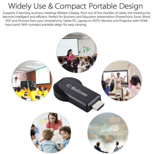MiraScreen WiFi Display Dongle / Miracast Airplay DLNA Display Receiver Dongle Wireless Mirroring Screen Device avec 2 en 1 USB Cable (Noir) SH089B420-012