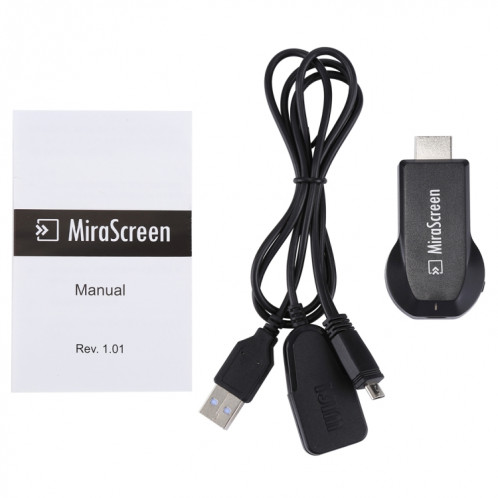 MiraScreen WiFi Display Dongle / Miracast Airplay DLNA Display Receiver Dongle Wireless Mirroring Screen Device avec 2 en 1 USB Cable (Noir) SH089B420-012