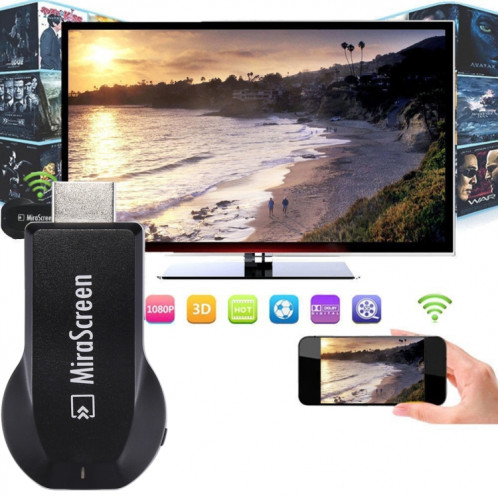 MiraScreen WiFi Display Dongle / Miracast Airplay DLNA Display Receiver Dongle Wireless Mirroring Screen Device avec 2 en 1 USB Cable (Noir) SH089B420-012