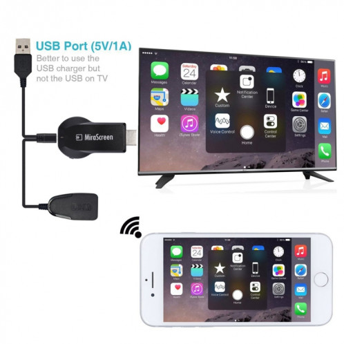 MiraScreen WiFi Display Dongle / Miracast Airplay DLNA Display Receiver Dongle Wireless Mirroring Screen Device avec 2 en 1 USB Cable (Noir) SH089B420-012
