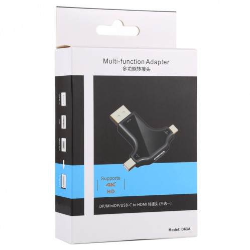 Adaptateur D63A DisplayPort + Mini DP + UCB-C / Type-C mâle vers HDMI femelle 3 en 1 SH00961058-08