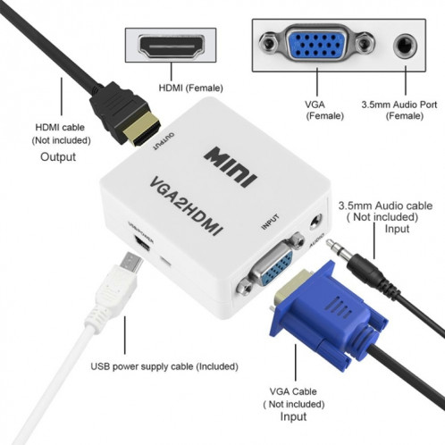 HOWEI HW-2107 HD 1080P Mini VGA vers HDMI Scaler Box Convertisseur Audio Vidéo Digital SH107B106-012